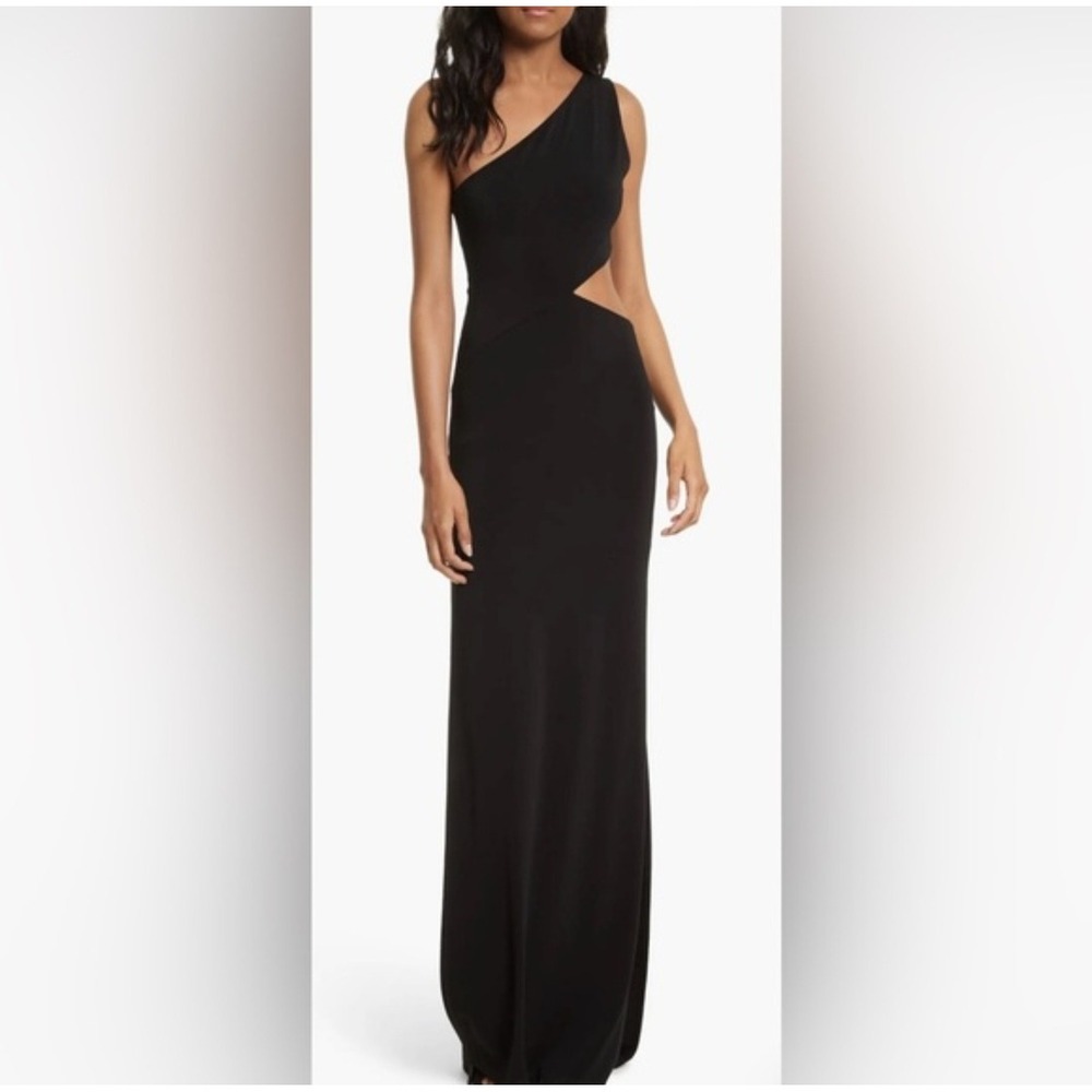 Alice + Olivia Malia Black One Shoulder Cutout Maxi Dress Side Slit Size S